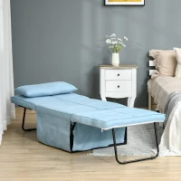 HOMCOM 4-in-1 Multi Function Folding Single Sofa Bed with Retractable Footrest, Convertible Sleeper with Adjustable Backrest For Living Room and Small Spaces, Light Blue(m-2)