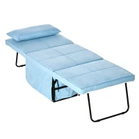 HOMCOM 4-in-1 Multi Function Folding Single Sofa Bed with Retractable Footrest, Convertible Sleeper with Adjustable Backrest For Living Room and Small Spaces, Light Blue(m-9)