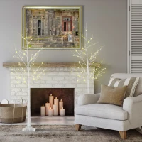Outsunny 6' Lighted Birch Tree Set of 2, 88 Warm LED Lights, 8 Modes, Bendable Fairy Light Branches, Indoor Outdoor Home Decorations for Wedding, Christmas, Party(m-7)