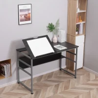 HOMCOM Drafting Table, Adjustable Drawing Desk, Multifunctional Writing Desk with 15-Level Tiltable Tabletop and Storage Shelf for Home Office, Black(m-8)