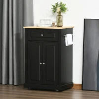 HOMCOM Rolling Kitchen Island Cart, Portable Serving Trolley Table with Drawer, Adjustable Shelf and 2 Towel Racks, Black(m-2)