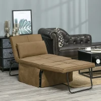 HOMCOM 4-in-1 Multi Function Folding Single Sofa Bed with Retractable Footrest, Convertible Sleeper with Adjustable Backrest For Living Room and Small Spaces, Brown(m-7)