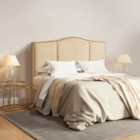 HOMCOM Upholstered Nailhead Trim Headboard, Home Bedroom Decoration for Full and Queen-Sized Beds, Beige(m-8)