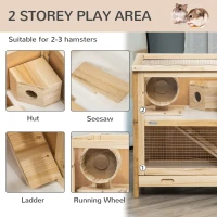 PawHut 2-Tier Wooden Hamster Cage, Small Animals Hutch, w/ Seesaw, Tray(m-6)