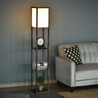 HOMCOM 3-Tier Floor Lamp, Standing Reading Light with Storage Shelves for Living Room, Bedroom, or Dining Room, Rustic Brown(m-9)