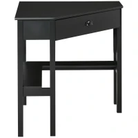 HOMCOM Corner Desk, Triangle Computer Desk with Drawer and Storage Shelves for Small Spaces, Home Office Workstation for Living Room, or Bedroom, Black(m-10)