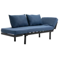 HOMCOM Single Person Chaise Lounger, Modern Sofa Bed with 5 Adjustable Positions, 2 Large Pillows, and Birch Legs, Blue(m-10)