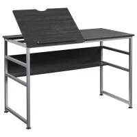 HOMCOM Drafting Table, Adjustable Drawing Desk, Multifunctional Writing Desk with 15-Level Tiltable Tabletop and Storage Shelf for Home Office, Black(m-12)