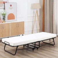 HOMCOM Rollaway Bed, Folding Bed with 4" Mattress, Portable Foldable Guest Bed with Memory Foam, Steel Frame and Wheels, White(m-9)