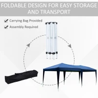 Outsunny 10x20ft Pop up Canopy Instant Party Tent Folding Portable Outdoor with 6 Sidewalls Blue(m-5)