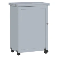 HOMCOM Folding Sewing Table, Rolling Utility Work Station Side Desk with 3-Tier Storage Bins, Shelf, and Lockable Casters, Grey(m-12)