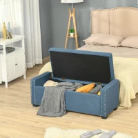 HOMCOM Nailhead Trim Upholstered Flip Top Storage Bench, Fabric Ottoman for Bedroom, or Living room, Blue(m-2)