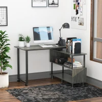 HOMCOM Mobile L-Shaped Rotating Computer Desk with Storage Shelves Moveable Rolling Writing Table Home Office Study Workstation for Home Office, Grey(m-10)