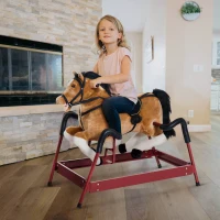 Qaba Durable Kids Plush Spring Rocking Horse, Ride On Rocking Horse with Realistic Sounds, Brown(m-8)