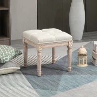 HOMCOM Ottoman Bench Vintage Footrest w/ Button Tufted Seat, Carved Wooden Legs, Beige(m-8)