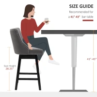 HOMCOM 28" Swivel Bar Height Bar Stools Set of 2, Armless PU Leather Upholstered Barstools Chairs with Nailhead Trim and Wood Legs, Dark Grey(m-7)