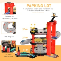 Qaba 3-Level Parking Garage Toy Car Playset with Racetrack, Helicopter Ramp, Elevator, and Cars for Boys and Girls(m-5)