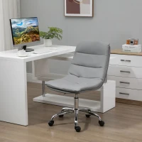 Vinsetto Armless Office Chair Ergonomic Computer Desk Chair Mid-Back Upholstered Task Chair with PU Leather, Adjustable Height and Swivel Seat, Grey(m-2)