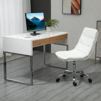 Vinsetto Armless Office Chair Ergonomic Computer Desk Chair Mid-Back Upholstered Task Chair with PU Leather, Adjustable Height and Swivel Seat, White(m-2)