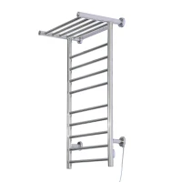 HomCom 9-Bar Stainless Steel Wall Mounted Electric Heated Towel Rack Warmer With Shelf(m-4)