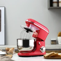 HOMCOM Stand Mixer with 6+1P Speed, 600W Tilt Head Kitchen Electric Mixer with 6 Qt Stainless Steel Mixing Bowl, Beater, Dough Hook and Splash Guard for Baking Bread, Cakes, and Cookies, Red(m-10)