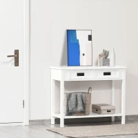 HOMCOM Console Table with 2 Storage Drawers and Open Shelf, Modern Sofa Table for Hallway, Living Room, or Bedroom, White(m-8)