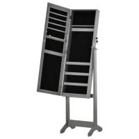 HOMCOM 60" Full-Length Mirror Jewelry Storage Armoire w/ Lockable Door & Key, Gray(m-10)