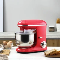 HOMCOM Stand Mixer with 6+1P Speed, 600W Tilt Head Kitchen Electric Mixer with 6 Qt Stainless Steel Mixing Bowl, Beater, Dough Hook and Splash Guard for Baking Bread, Cakes, and Cookies, Red(m-2)