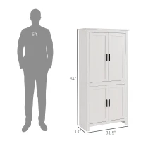 HOMCOM 64" 4-Door Modern Kitchen Pantry Cabinet with 3 Adjustable Shelves White(m-3)