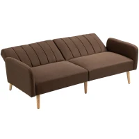 HOMCOM Two Seater Sofa Bed, Convertible Futon Couch Bed, Linen Upholstered Loveseat with Adjustable Backrest for Small Spaces, Living Room, Apartment, and Dorm, Brown(m-9)