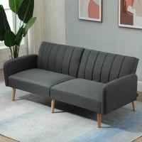 HOMCOM Two Seater Sofa Bed, Convertible Futon Couch Bed, Linen Upholstered Loveseat with Adjustable Backrest for Small Spaces, Living Room, Apartment, and Dorm, Dark Gray(m-7)