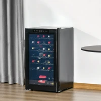 HOMCOM 33 Bottle Wine Cooler, Mini Beverage Fridge, Freestanding Wine Cellar with Digital Temperature Control, 6 Removable Shelves, Glass Door, Alarm Function and LED Lighting, Black(m-10)