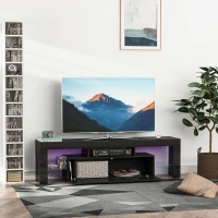 HOMCOM High Gloss TV Stand Cabinet with Remote Controlled LED Lights, Media TV Console Table with Storage Compartment for TVs up to 65", Black(m-7)