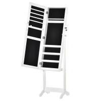 HOMCOM Floor Standing Jewelry Cabinet, Lockable Jewelry Organizer with Full-Length Mirror, and 3 Adjustable Angles, White(m-10)