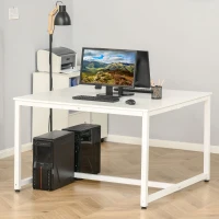 HOMCOM Two Person Computer Desk, 47 x 47" Extra Large Writing Study Desk, Double Workstation for Home Office, White(m-8)