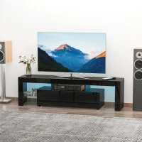 HOMCOM High Gloss TV Stand Cabinet with Remote Controlled LED Lights, Media TV Console Table with Storage Compartment for TVs up to 65", Black(m-9)