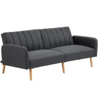 HOMCOM Two Seater Sofa Bed, Convertible Futon Couch Bed, Linen Upholstered Loveseat with Adjustable Backrest for Small Spaces, Living Room, Apartment, and Dorm, Dark Gray(m-9)