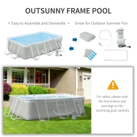 Outsunny 11ft x 7ft x 32in Steel Frame Pool with Nano Filter Pump, Outdoor Rectangular Frame Above Ground Swimming Pool, Light Grey(m-7)