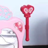 Qaba Kids Vanity Set, Makeup Table Princess Pretend Play for Girls with Lights, Sounds, Stool, Magic Wand, Mirror and Makeup Accessories(m-10)
