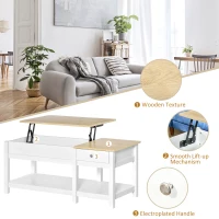 HOMCOM 43" Lift Top Coffee Table with Hidden Storage Compartment and Open Shelf, Tea Table for Living Room, White and Oak(m-6)
