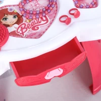 Qaba Kids Vanity Set, Makeup Table Princess Pretend Play for Girls with Lights, Sounds, Stool, Magic Wand, Mirror and Makeup Accessories(m-12)