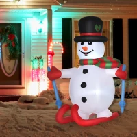 HOMCOM 6ft Christmas Inflatable Skiing Snowman, Outdoor Blow-Up Yard Decoration with LED Lights Display(m-8)