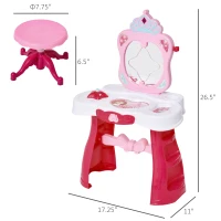 Qaba Kids Vanity Set, Makeup Table Princess Pretend Play for Girls with Lights, Sounds, Stool, Magic Wand, Mirror and Makeup Accessories(m-3)