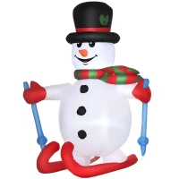 HOMCOM 6ft Christmas Inflatable Skiing Snowman, Outdoor Blow-Up Yard Decoration with LED Lights Display(m-10)
