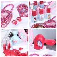 Qaba Kids Vanity Set, Makeup Table Princess Pretend Play for Girls with Lights, Sounds, Stool, Magic Wand, Mirror and Makeup Accessories(m-8)