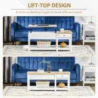 HOMCOM 43" Lift Top Coffee Table with Hidden Storage Compartment and Open Shelf, Tea Table for Living Room, White and Oak(m-4)