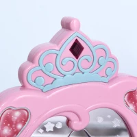 Qaba Kids Vanity Set, Makeup Table Princess Pretend Play for Girls with Lights, Sounds, Stool, Magic Wand, Mirror and Makeup Accessories(m-9)