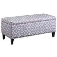 HOMCOM Storage Ottoman, End of Bed Bench with Linen Fabric Upholstery, Lift Top and Nailhead Trim, Storage Bench for Living Room, Entryway or Bedroom, Gray Lattice(m-1)