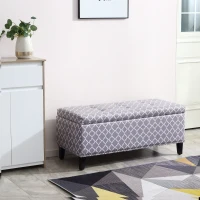 HOMCOM Storage Ottoman, End of Bed Bench with Linen Fabric Upholstery, Lift Top and Nailhead Trim, Storage Bench for Living Room, Entryway or Bedroom, Gray Lattice(m-9)
