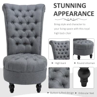 HOMCOM Retro High Back Armless Royal Accent Chair Fabric Upholstered Tufted Seat for Living Room, Grey(m-4)